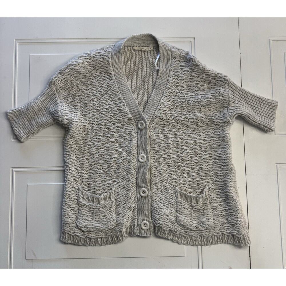 Lovestitch Tan Short Sleeve Open Knit Wool Blend Cardigan Button Up Women's M/L